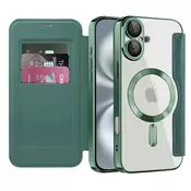 Etui SmartMag Book z Magsafe tehnologijo in RFID denarnico za iPhone 16 Plus - green