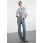 Trendyol Gray Pleated Wide Leg/Comfort Fit Trousers