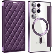 GS Ovitek za Samsung Galaxy S24 Ultra z naslonom, RFID denarnica MagSafe z zaščito kamere, vijolična