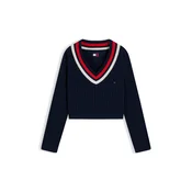 Tommy Jeans Pulover mornarska / rdeča / bela