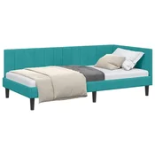Vidaxl Kotna postelja z vzglavjem Turkizna 90 cm x 200 cm Žamet