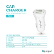 Auto punjac Pluginn PI-35 5V 2.4A 2xUSB sa iPhone Lightning kabel