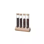 Ecocoffee set test tubes za kavo 4 kos - lesen stojan, plutovinasti pokrovčki