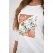 Dress with 3D Bird ecru graphics