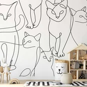 shumee Stenska poslikava - Mačji lineart - minimalistične skice črnih mačk na belem ozadju
