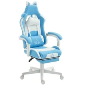 Homestar Gaming stol z mačjimi ušesi, naslonjalom za hrbet, izvlečnim naslonjalom za noge, morsko modra
