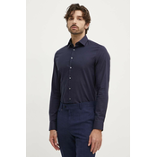 Pamučna košulja Calvin Klein za muškarce, boja: tamno plava, slim, s klasičnim ovratnikom