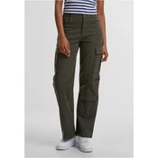 Womens Loose Utility Stretch Twill Olive Cargo Pants