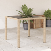 vidaXL Vrtni stol sa staklenom plocom bež 90x90x75 cm od poliratana