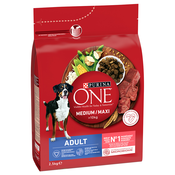 Purina One Medium/Maxi Adult govedina in riž - Varčno pakiranje: 2 x 2,5 kg