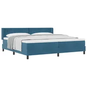 Vidaxl Postelja z vzmetnico z vzglavjem Temno modra 200 x 200 cm Žamet