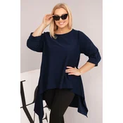 Kesi Plus Size womens cotton tunic with an asymmetric cut navy blue