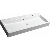 Umivalnik iz litega marmorja z 2 odprtinama za pipo ORINOKO, 100 x 10 x 42 cm - Bela - 24 - 42.00 - Liti marmor - Obešen na steno – vijaki - Da - Sapho - ORINOKO A AMUR - 100.00 - 2 odprtine - Rectangle - Umivalnik - 100x10x42 cm