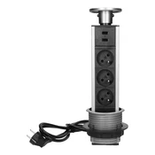 Pohištvena vtičnica ?8cm, snemljiva z delovne plošče, z USB polnilcem in kablom 1,8 m, 3x2P+Z, 2