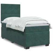 Vidaxl Box spring postelja z vzmetnico temno zelen 90x190 cm žamet