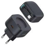 USAMS USAMS Lad. omrežje. 1xUSB-C z zložljivim USB-C zložljivim PD+QC 35W Gan hitri polnilni kabel črno/črn XMF serija CC202TC01 (US-CC202)