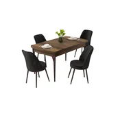 Hanah Home trpezarijski set Rax, sto na razvlacenje i 4 stolice, ploca u dekoru drveta Baroque, crna tkanina Babyface