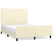 Vidaxl Posteljni okvir z vzglavjem krem 140x200 cm umetno usnje