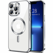 Hibridni ovitek MagShield z zaščito zadnje kamere in 2 magnetoma MagSafe za iPhone 13 Pro - metallic silver