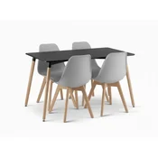 Dining set 1 + 4, crni stol ADRIA 120x80 cm + siva stolica KITO