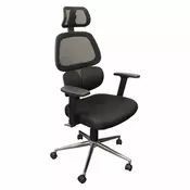 eoshop Pisarniški stol TIKITERE črn, mrežast naslon, nastavljiv vzglavnik, krom, koleščki