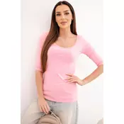 Ženska bluza z okroglim izrezom, svetlo roza