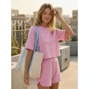 Sinsay - Comfort bluza sa kratkim rukavima i dodatkom viskoze - roze