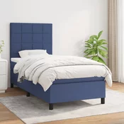 Greatstore Box spring postelja z vzmetnico modra 100x200 cm blago