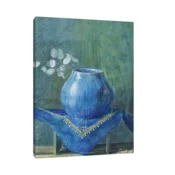 Canvas Slika na platnu Still Life of a Moneyplant Branch in Blue Vase, Egon Schiele, Bez rama, 60 x 80 cm