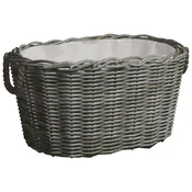 Košara za drva za ogrjev s ruckama 59 x 42 x 28 cm siva od vrbe