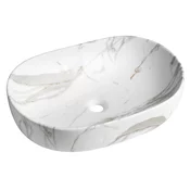 CALEO keramični umivalnik, 60x42cm, bianco carrara - Bela - 60x14x42 cm - Sapho - 24 - Keramika - Lepilo - Drugo - Ovalni/elipsasti - 600 - 140 - 420 - 14
