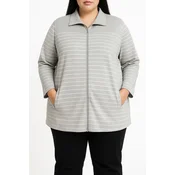 Plus size bombažna jopa na zadrgo, siva