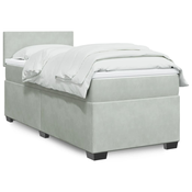 vidaXL Box spring postelja z vzmetnico svetlo siva 100x200 cm žamet