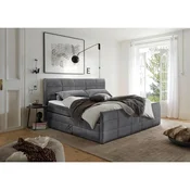 MID.YOU POSTELJA BOXSPRING 180 cm  x 200 cm , tekstil, leseni material temno siva
