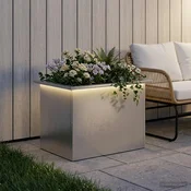 Vidaxl Vrtno korito za rože z LED osvetlitvijo Srebrna 40 x 60 x 40 cm