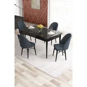 Hanah Home trpezarijski set Elf, sto na razvlacenje i 4 stolice, ploca u dekoru crnog mermera, antracit tkanina Babyface
