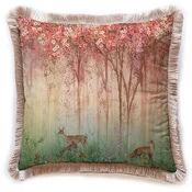 Casa Padrino luxury decorative pillow forest and animals multicolored/brown 45 x 45 cm - Printed velvet cushion with fringes - Luxury decorative accessories