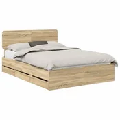Vidaxl Konstrukcija postelje s predalom Sonoma hrast 150 x 200 cm