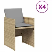 Vidaxl Vrtni stoli z blazinami 4 kosi bež poli ratan