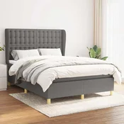 Greatstore Box spring posteljni z vzmetnico temno siv 140x190 cm blago
