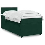 Box spring postelja z vzmetnico temno zelena 100x200 cm žamet
