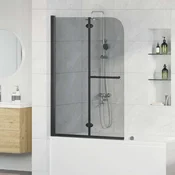 vidaXL Obloga za tuš Črna 120 x 140 cm ESG steklo in aluminij