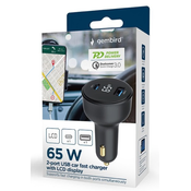 TA-UC-AC2PD65LCD-CAR-01 Gembird 2-port USB brzi punjac za auto, Type-C PD, LCD, 65W, black