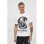 Pamučna majica Just Cavalli za muškarce, boja: bijela, s tiskom