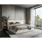MID.YOU DRUŽINSKA POSTELJA 240 cm  x 200 cm , les, tekstil, leseni material krem barve