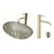 shumee GTM Design Aufsatzwaschbecken 49 cm Matt Set mit Waschtischbatterie und Stopfen - Aufsatzwaschbecken Oval für Badezimmer - Modern Waschbecken ohne Hahnloch - Waschbecken mit Armature