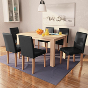 Den Jedilna miza in stoli 7 delni komplet umetno usnje hrast črn