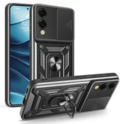 Oklepni ovitek MaX-Armor z obročem, kovinsko ploščico in zaščito zadnjih kamer za Samsung Galaxy S25 Edge - army black