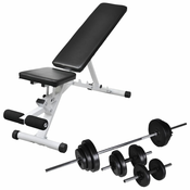 vidaXL vadbena klop s kompletom uteži in palic 30,5 kg