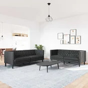vidaXL Dnevna soba kavč 2 pcs Črna 194 x 74,5 x 70,5 cm Umjetno usnje